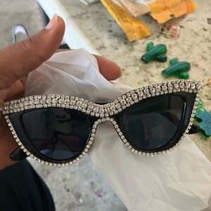 Black Rhinestone Cat-Eye Sunglasses